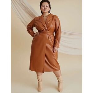 Eloquii Tan Faux Leather Wrap Dress